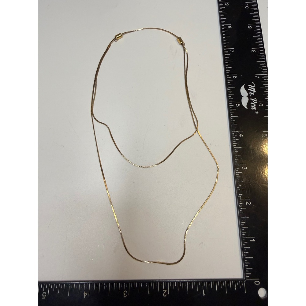Gold Tone Layered Herringbone Snake Chain Necklace Multi Strand Minimalist 18in